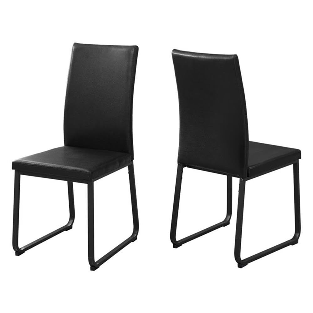 Monarch Specialties 38' H Contemporary 2 Pieces Kitchen Dining Chair - Black Leather-Look