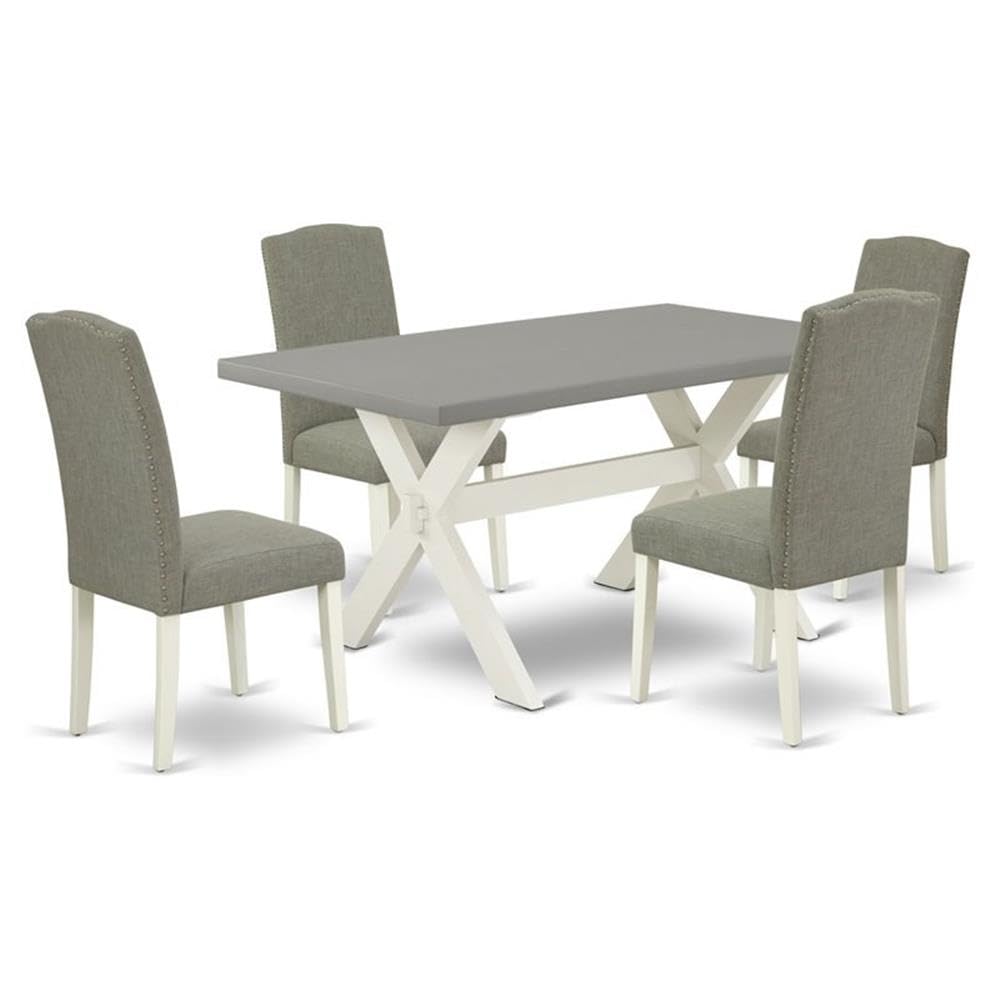 East West Furniture X096En206-5 5 Piece Dining Room Table Set Includes A Rectangle Kitchen Table With X-Legs And 4 Dark Shitake Linen Fabric Parsons Dining Chairs, 36X60 Inch, Multi-Color
