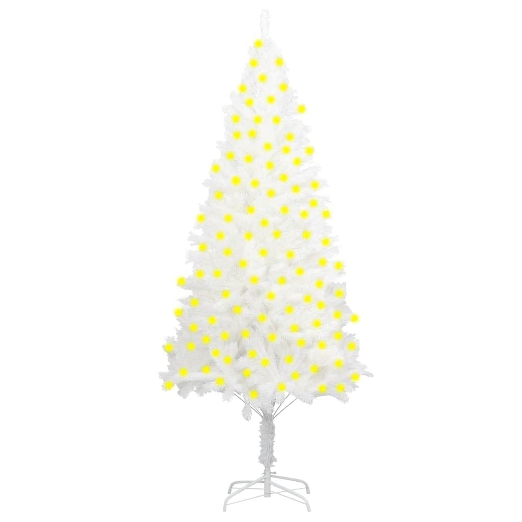 vidaXL 94.5&quot; White Artificial Christmas Tree with LED Lights - PE and Steel Construction - Water-Resistant - Economical and Long-Lasting Holiday Decor