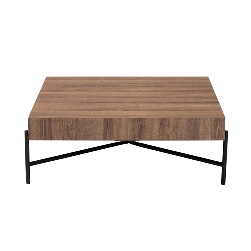 Baxton Studio Savion Modern Industrial Walnut Brown Finished Wood and Black Metal Coffee Table MDF/Metal/Walnut Brown/Black