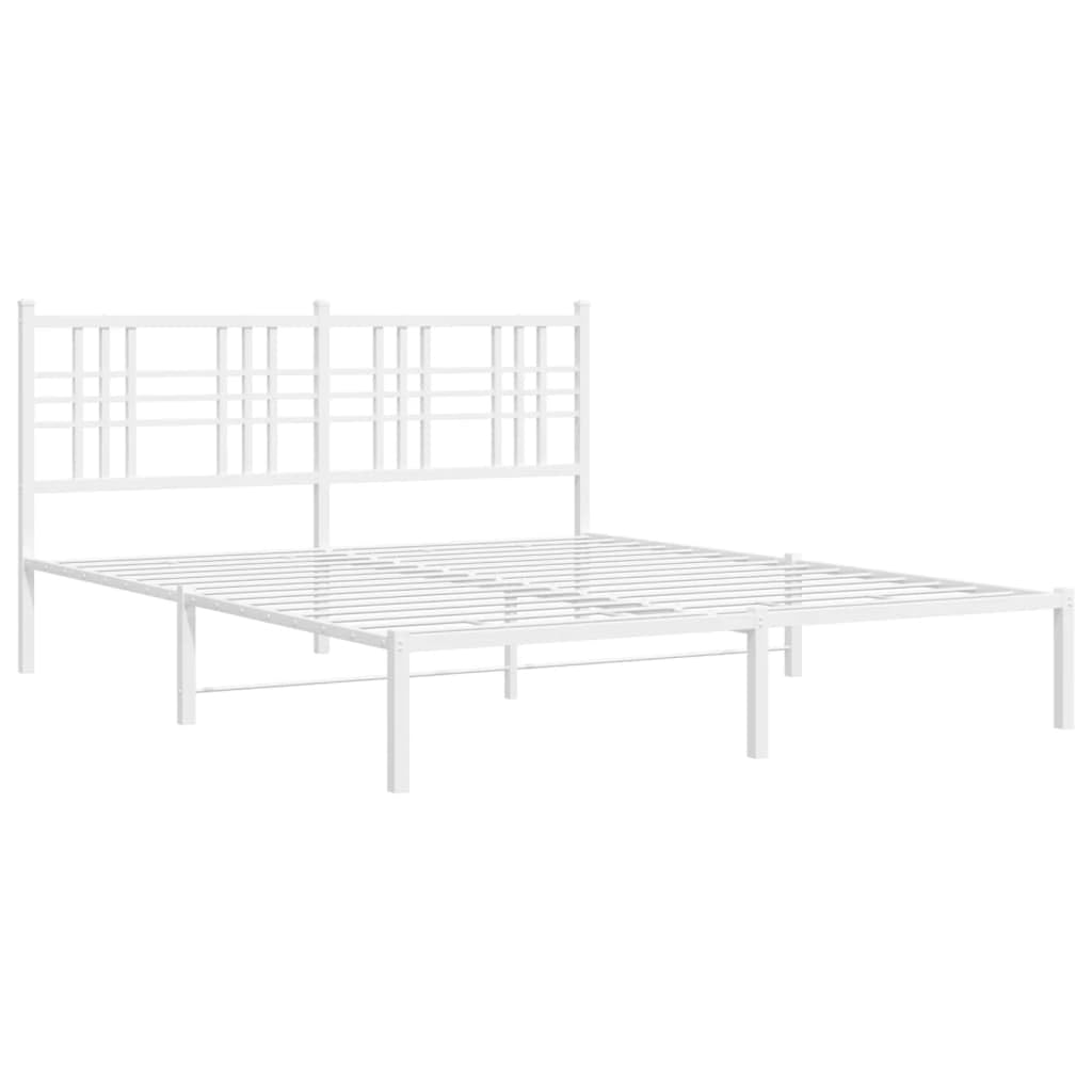 vidaXL Modern Metal Double Bed Frame with Headboard - White, Steel Construction, 81.5&quot;x61.4&quot;x35.4&quot; - Ideal Bedroom Furniture