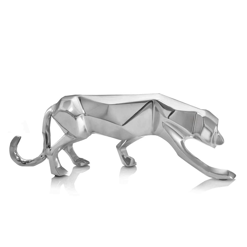 HomeRoots Silver Aluminum Geometric Panther Sculpture