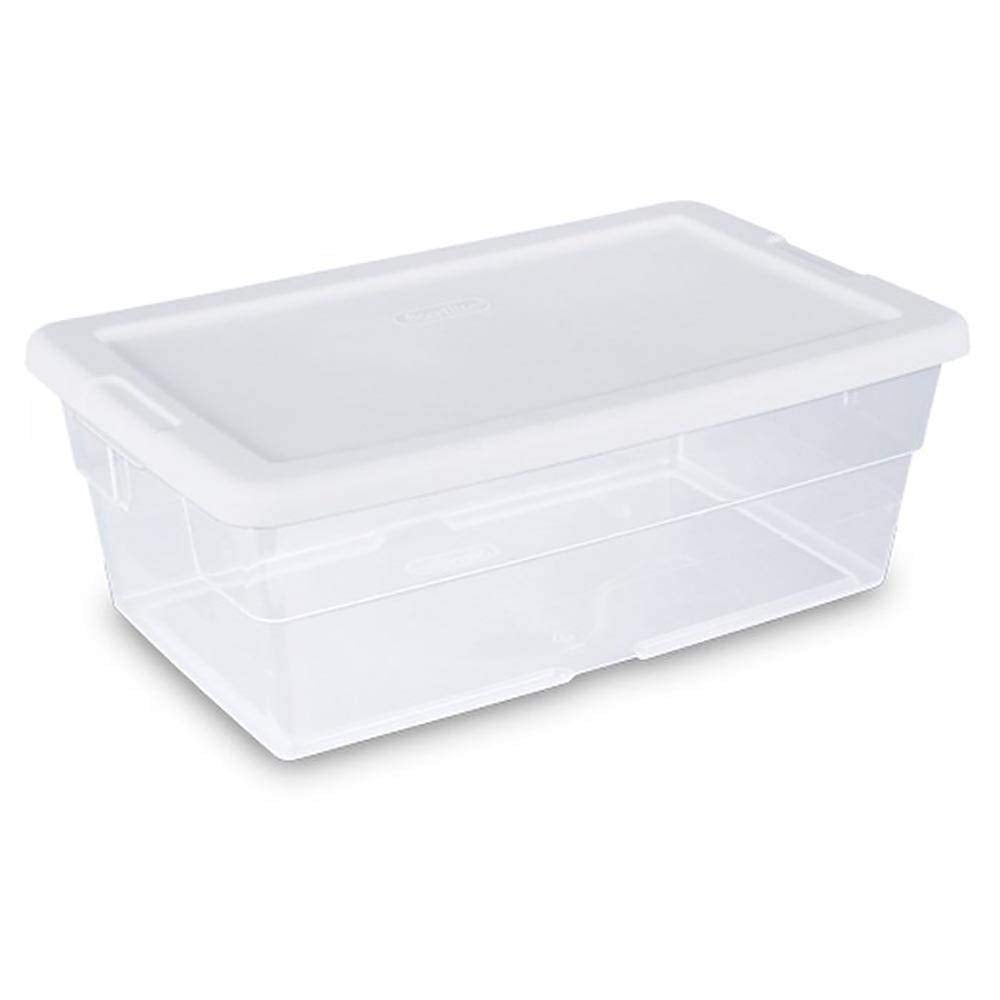 Sterilite 6 Qt Storage Box, Stackable Bin with Lid, Plastic Container to Organize Shoes and Crafts on Closet Shelves, Clear with