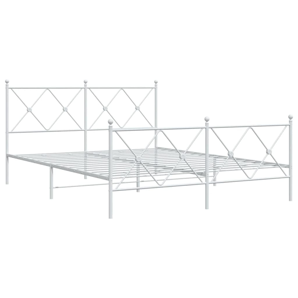 vidaXL White Steel Double Bed Frame with Headboard/Footboard - 81.5"x61.4"x35.6" for Mattress 59.1"x78.7"