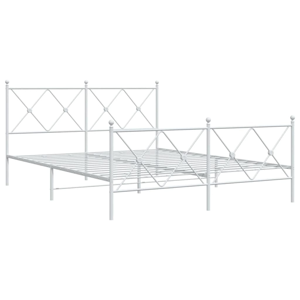 vidaXL White Steel Double Bed Frame with Headboard/Footboard - 81.5&quot;x61.4&quot;x35.6&quot; for Mattress 59.1&quot;x78.7&quot;