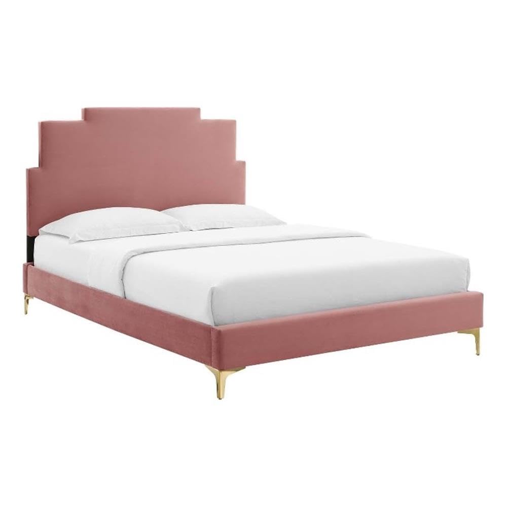 Modway MOD-6895-DUS Lindsey Performance Velvet Twin Platform Bed, Dusty Rose