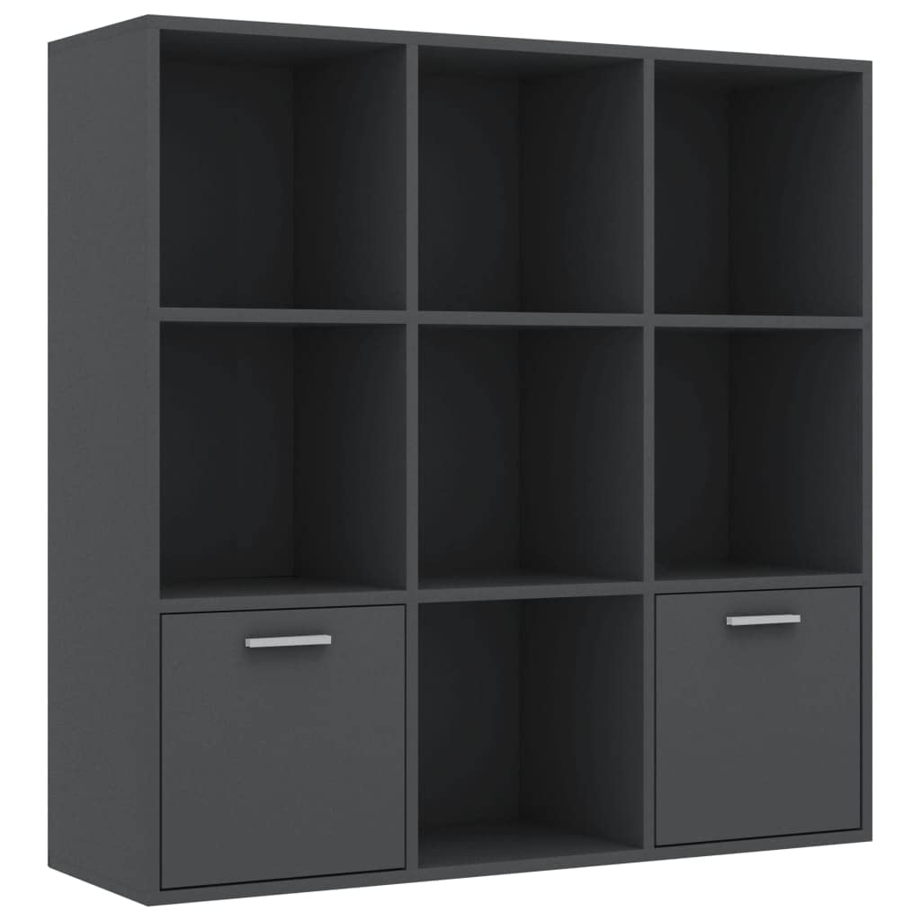 vidaXL Cabinet, Book Cabinet with 2 Doors Bookcase, Standing Shelves for Office Living Room, Wall Shelving Unit, Modern, Gray Engineered Wood