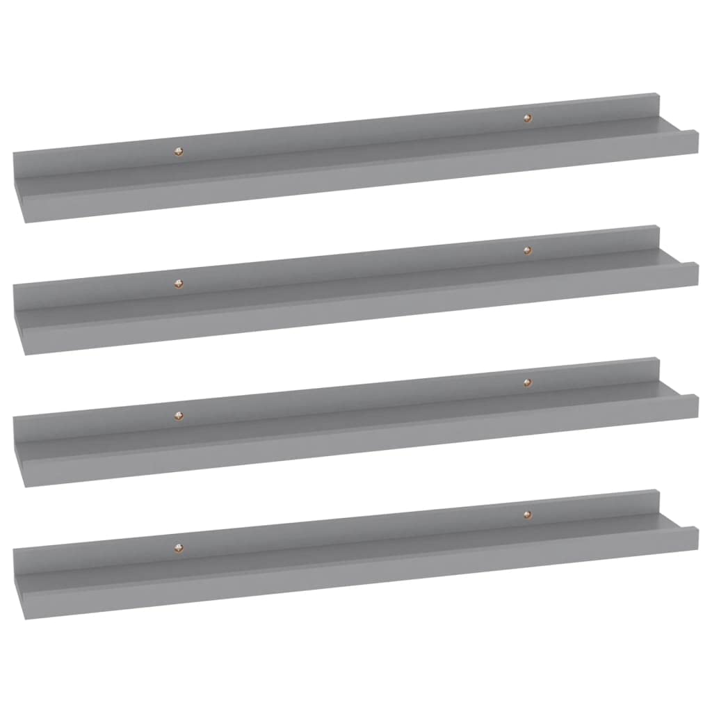 vidaXL Wall-Mounted Shelves in Gray - 4 pcs Modern MDF Floating Shelves for Display and Storage.