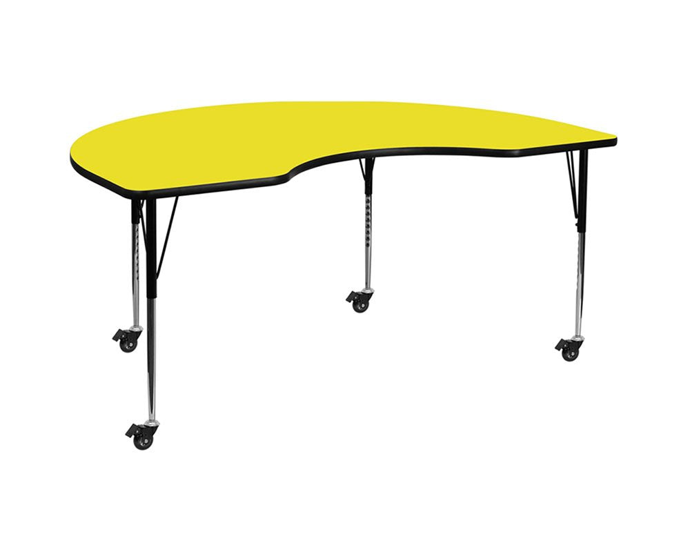 Flash Furniture Mobile Kidney Hp Laminate Activity Table With Standard Height Adjustable Legs, 48"W X 96"L, Yellow