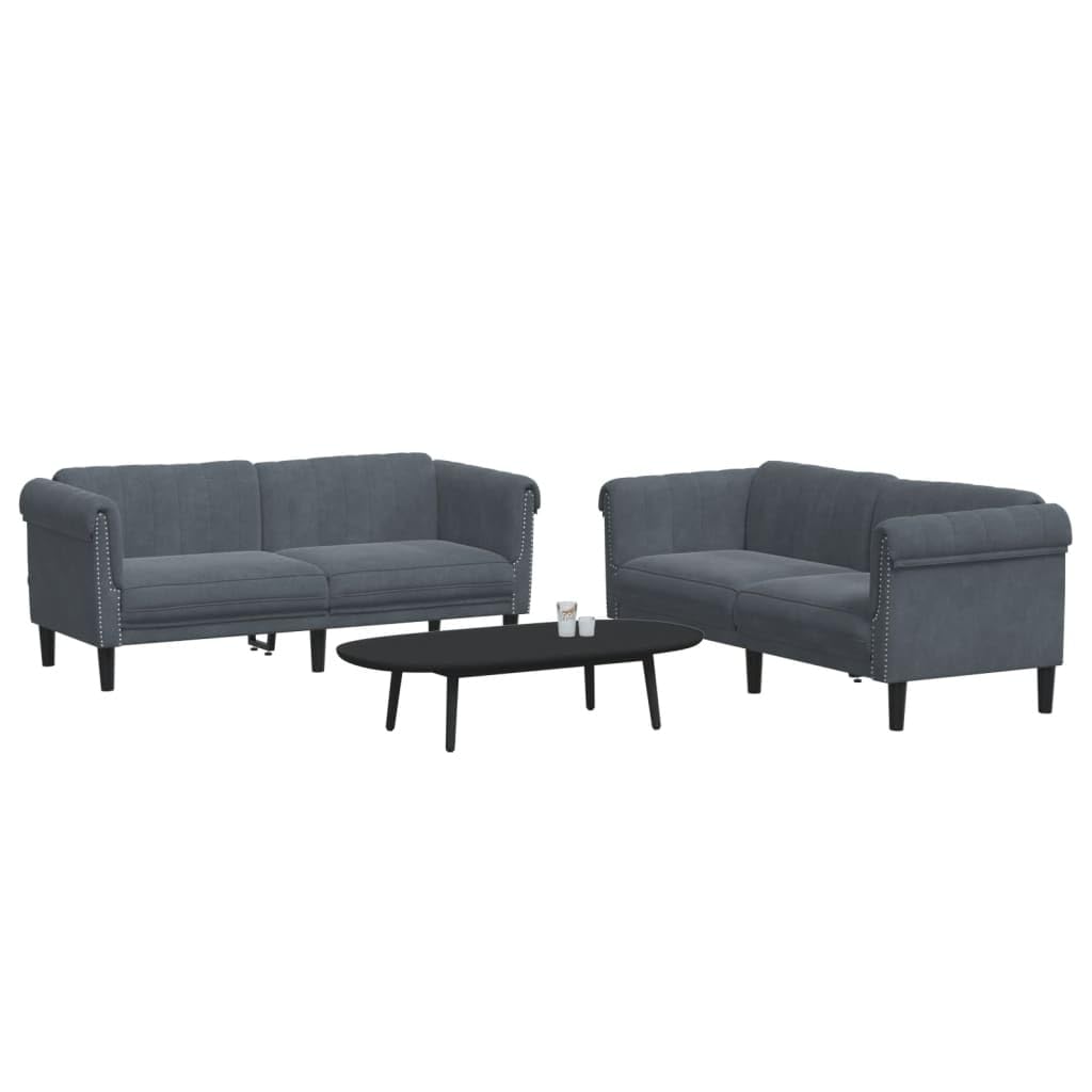 vidaXL Dark Gray Modern Sofa Set - 2 and 3-Seater Velvet Couches with Sturdy Legs & Comfortable Padded Living Room Furniture