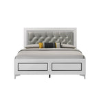 Acme Casilda Faux Leather Tufted Queen Bed with LED in Gray White