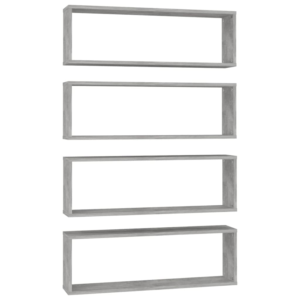 vidaXL Wall Cube Shelves 4 pcs Concrete Gray 31.5&quot;x5.9&quot;x10.4&quot; Engineered Wood