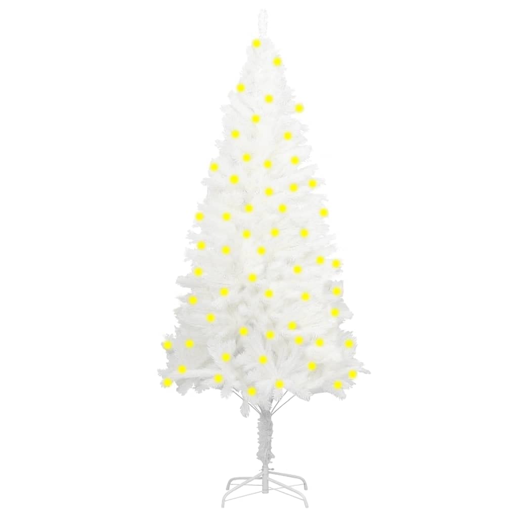 vidaXL White Artificial Christmas Tree - Lifelike Shape and Appearance, Durable and Weather Resistant with LED Lights, 59.1&quot; Height - USB Connection