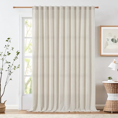 Jinchan Linen Blend Curtain For Living Room 120 Inch Length Extra Wide For Room Divider Crude Curtain Rustic Farmhouse Curtain Back Tab Light Filtering Drapes Bedroom Window Curtain 1 Panel Ecru
