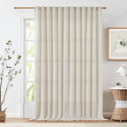 Jinchan Linen Blend Curtain For Living Room 120 Inch Length Extra Wide For Room Divider Crude Curtain Rustic Farmhouse Curtain Back Tab Light Filtering Drapes Bedroom Window Curtain 1 Panel Ecru
