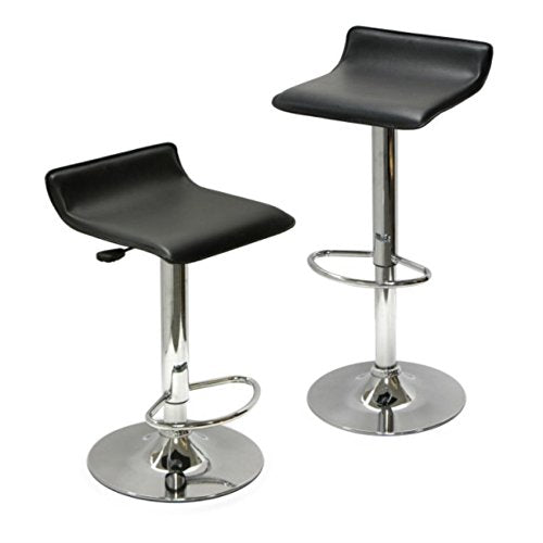 Ergode Wood Obsidian Adjustable Swivel Stools, Set of 2 - Black PVC Seat, Metal Base - Height Adjustable, 360-Degree Swivel, Backless Design - (93329-VV)