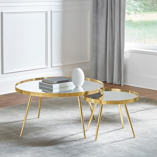 Coaster Kaelyn Metal 2-Piece Mirror Top Nesting Coffee Table Mirror and Gold