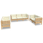 vidaXL Solid Pinewood Patio Lounge Set with Cream Cushions- 7 Piece, Corner and Middle Sofa for Outdoor Comfort