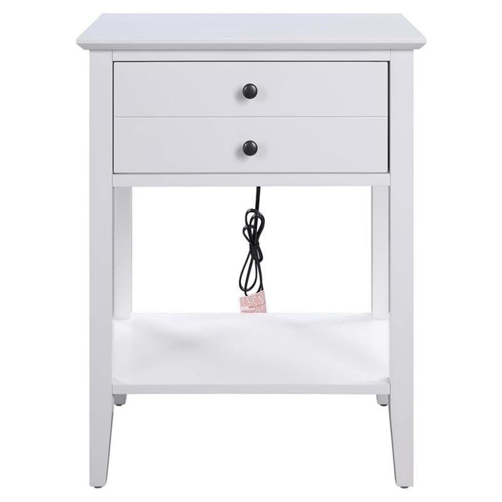 Acme Grardor Wooden Side Table with USB Charging Dock in White