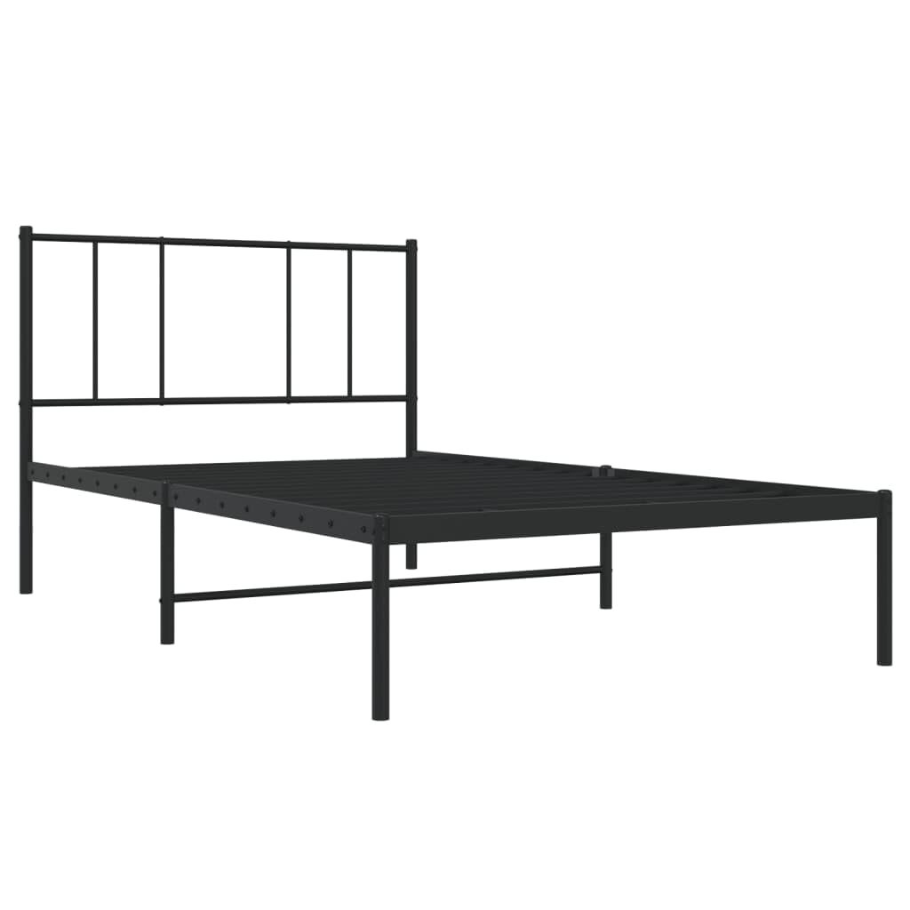 vidaXL Classic White Metal Bed Frame with Durable Powder-Coated Steel, Supportive Headboard, Robust Slats and Extra Storage Space – 39.4&quot;x74.8&quot;