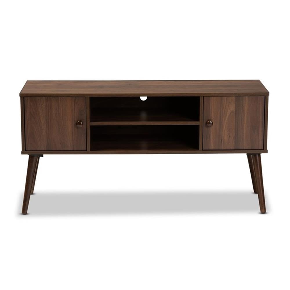 Baxton Studio Alard Mid-Century Modern Walnut Brown Finished 2-Door Wood TV Stand