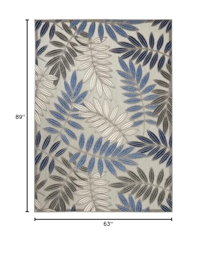 HomeRoots 5' X 7' Blue and Gray Floral Stain Resistant Indoor Outdoor Area Rug