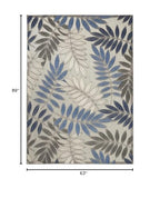 HomeRoots 5' X 7' Blue and Gray Floral Stain Resistant Indoor Outdoor Area Rug