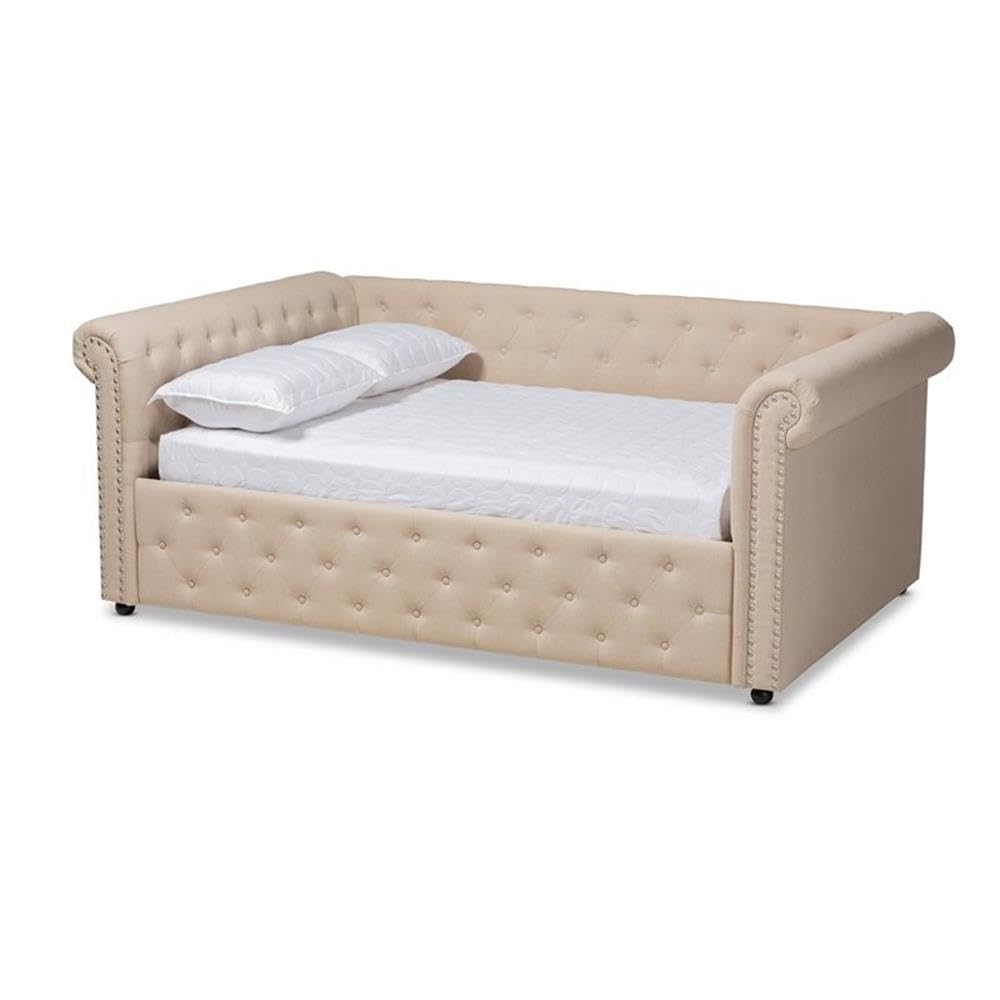 Baxton Studio Mabelle Modern and Contemporary Beige Fabric Upholstered Queen Size Daybed