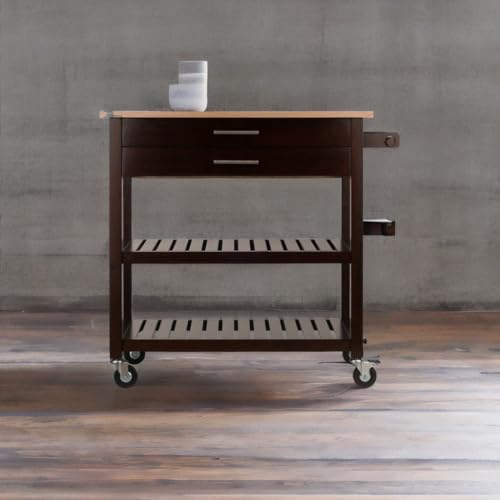 Ergode Wood Langdon Drop Leaf Kitchen Cart - Stylish, Practical, Ample Storage