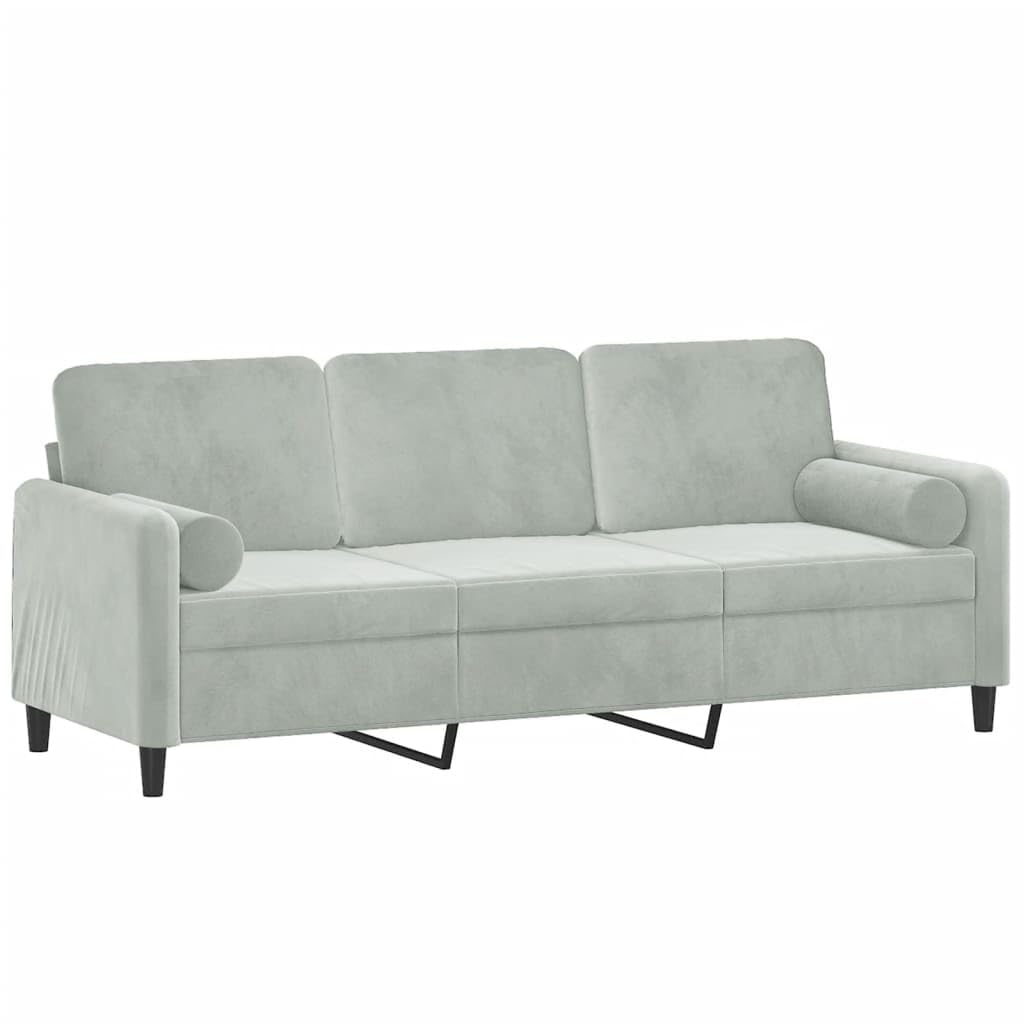 vidaXL Light Gray 3-Seater Velvet Sofa with Throw Pillows and Removable Covers, Modern Design, Extra Comfort, Robust Construction