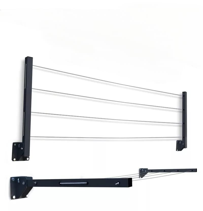 Glitz Clothes Drying Stand Space Saving Foldable 4 Wire Metal Wall Mount, Collapsible Rack Powder Coated Rust Proof Four Tier Wi