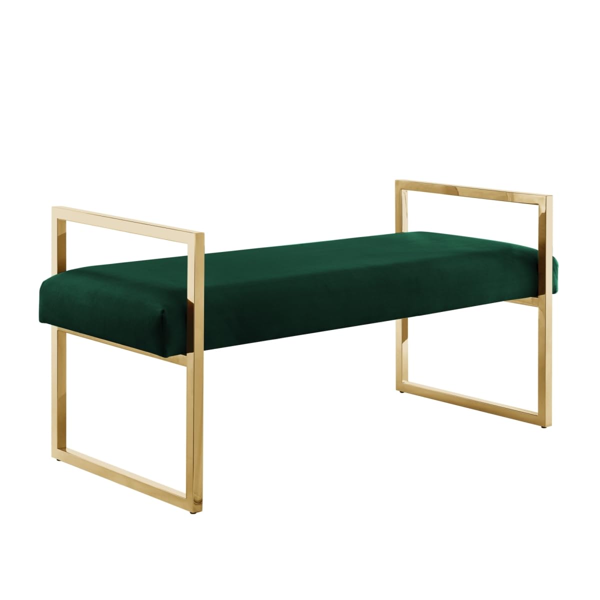 HomeRoots 530649 21 in. Upholstered Velvet Bench Hunter Green & Gold