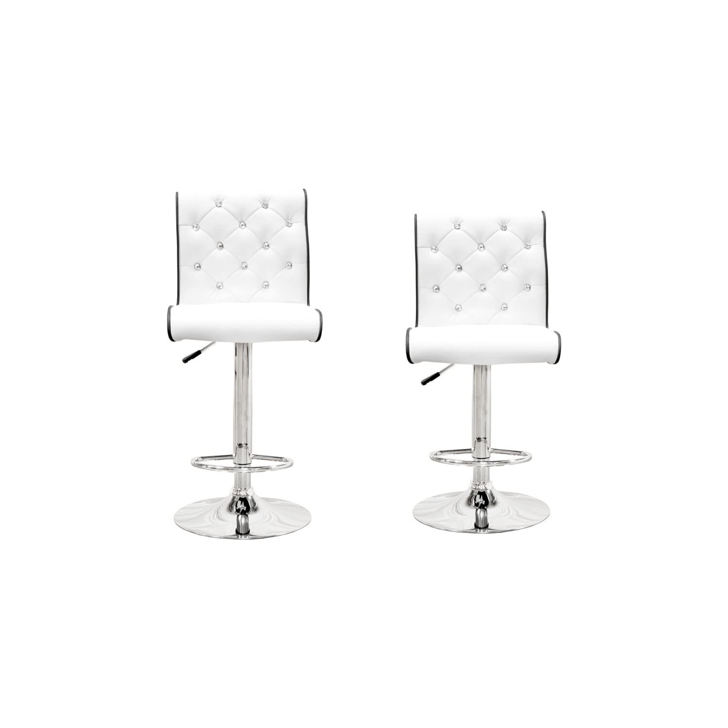 Best Master Swivel Bar Stool With Crystal And Tufted Look In White (Set Of 2)