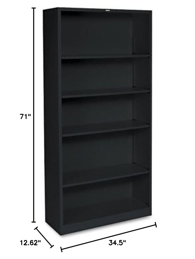 Hon : Metal Bookcase, 5 Shelves, 34-1/2W X 12-5/8W X 71H, Black -:- Sold As 2 Packs Of - 1 - / - Total Of 2 Each