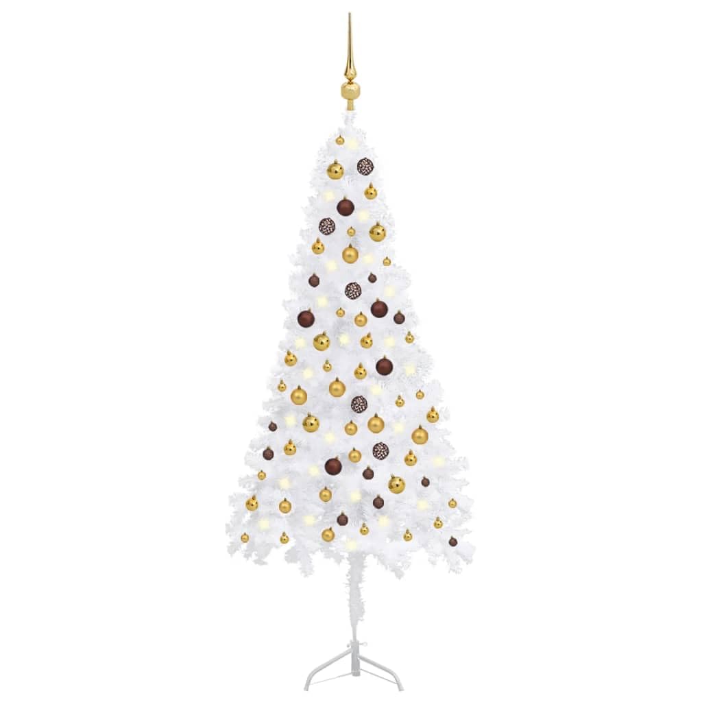 Vidaxl Corner Artificial Christmas Tree With Leds & Ball Set - White Pvc Tree - Energy-Efficient, Space-Saving, Economical Decor For Christmas Holidays, Suitable For Homes With Limited Space