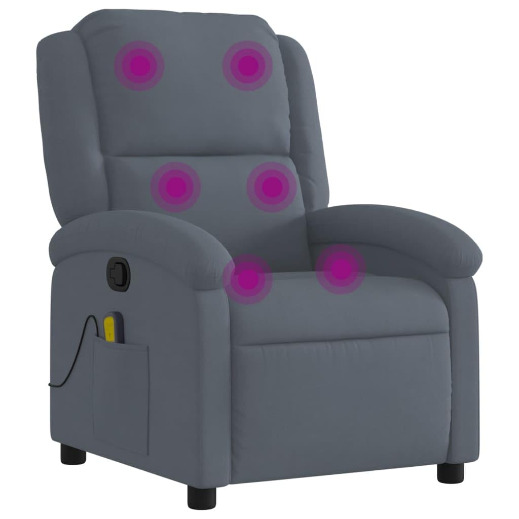 vidaXL Dark Gray Velvet Manual Massage Recliner-Comfortable Seating with Side Pocket, Sturdy Frame and 6-Point Vibration Massage for Living Room/Lounge