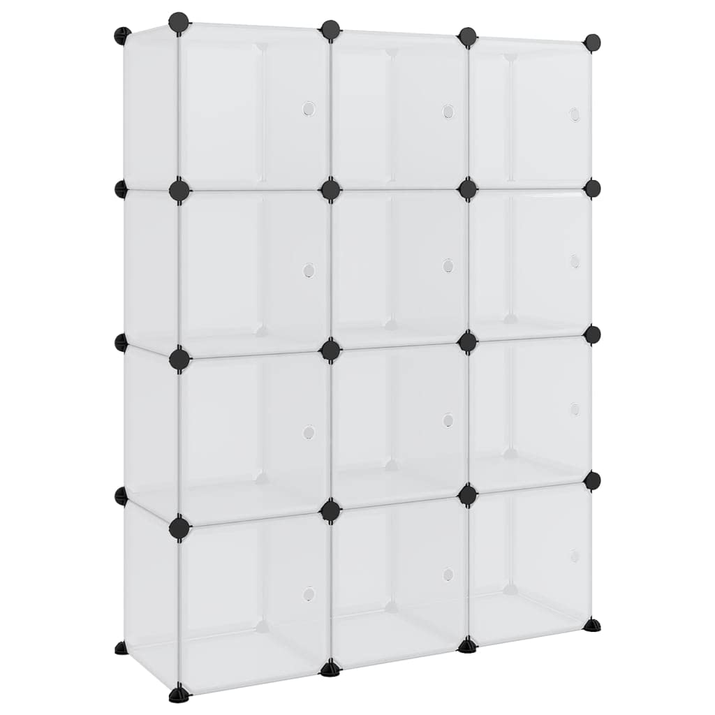 vidaXL Storage Cube Organizer with 12 Transparent Cubes - Durable and Low-Maintenance PP Plastic Panels with Steel Frame - Easy Assembly with Included Wood Hammer