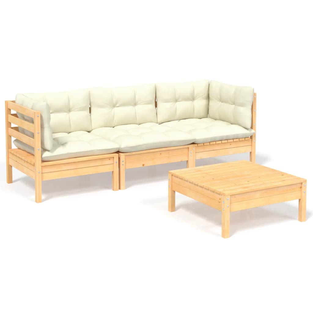 vidaXL Solid Pinewood Patio Lounge Set 4 Piece with Gray Cushions - Garden/Outdoor Sofa