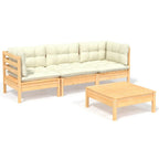vidaXL Solid Pinewood Patio Lounge Set 4 Piece with Gray Cushions - Garden/Outdoor Sofa