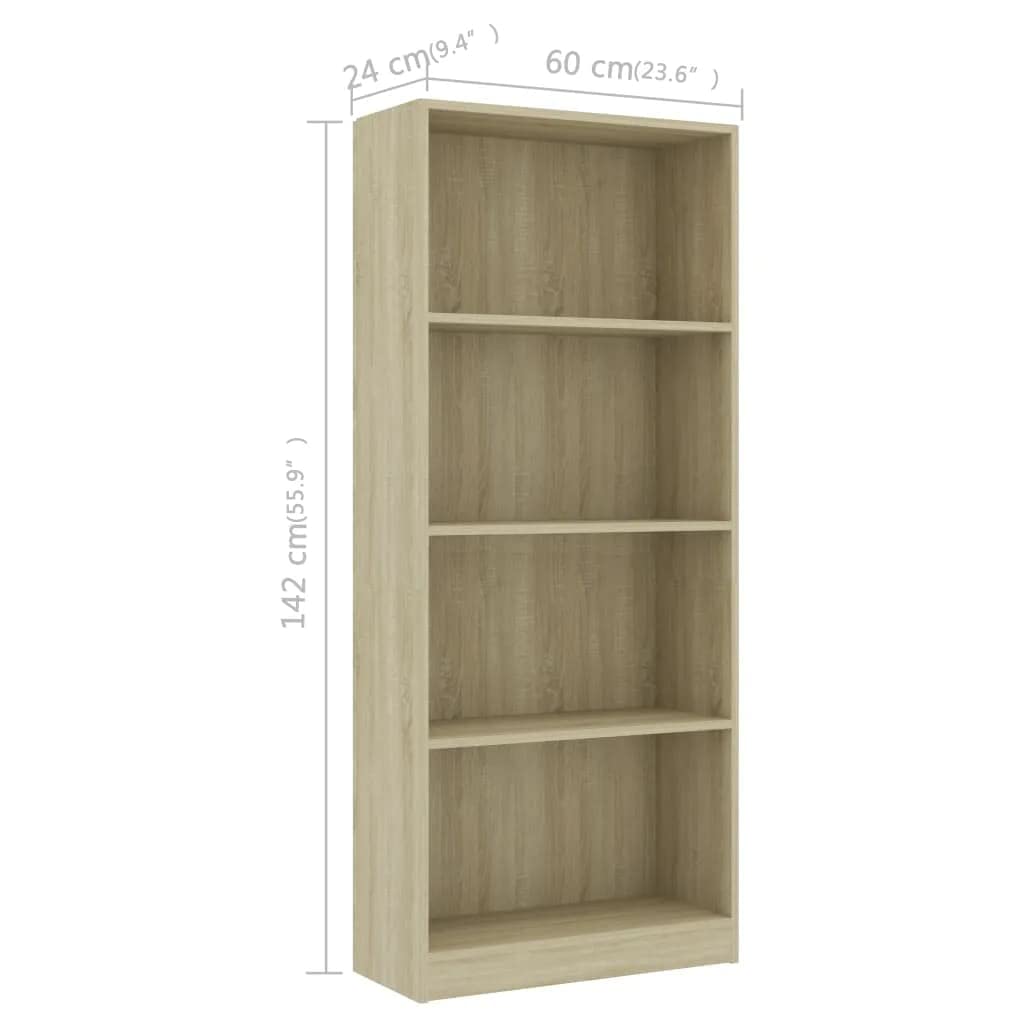 vidaXL Book Cabinet in Sonoma Oak - Modern 4-Tier Bookshelf - 23.6&quot;x9.4&quot;x55.9&quot; Engineered Wood Bookcase - Easy Assembly Required