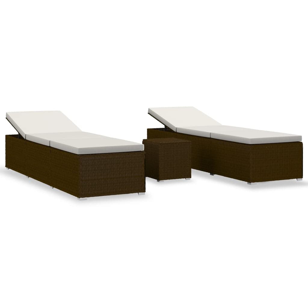 vidaXL 3 Piece Brown Patio Sun Lounger/Pool Sunbed Set - Thumbnail 4