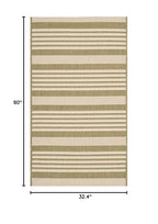 Safavieh Courtyard Collection Accent Rug - 2'7' X 5', Green & Beige, Stripe Design, Non-Shedding & Easy Care, Indoor/Outdoor & W