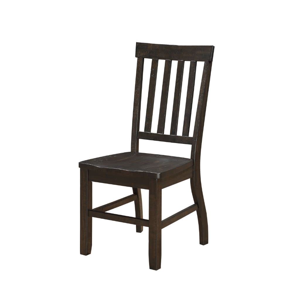 Acme Maisha Wooden Side Chair with Slatted Back in Rustic Walnut Set of 2