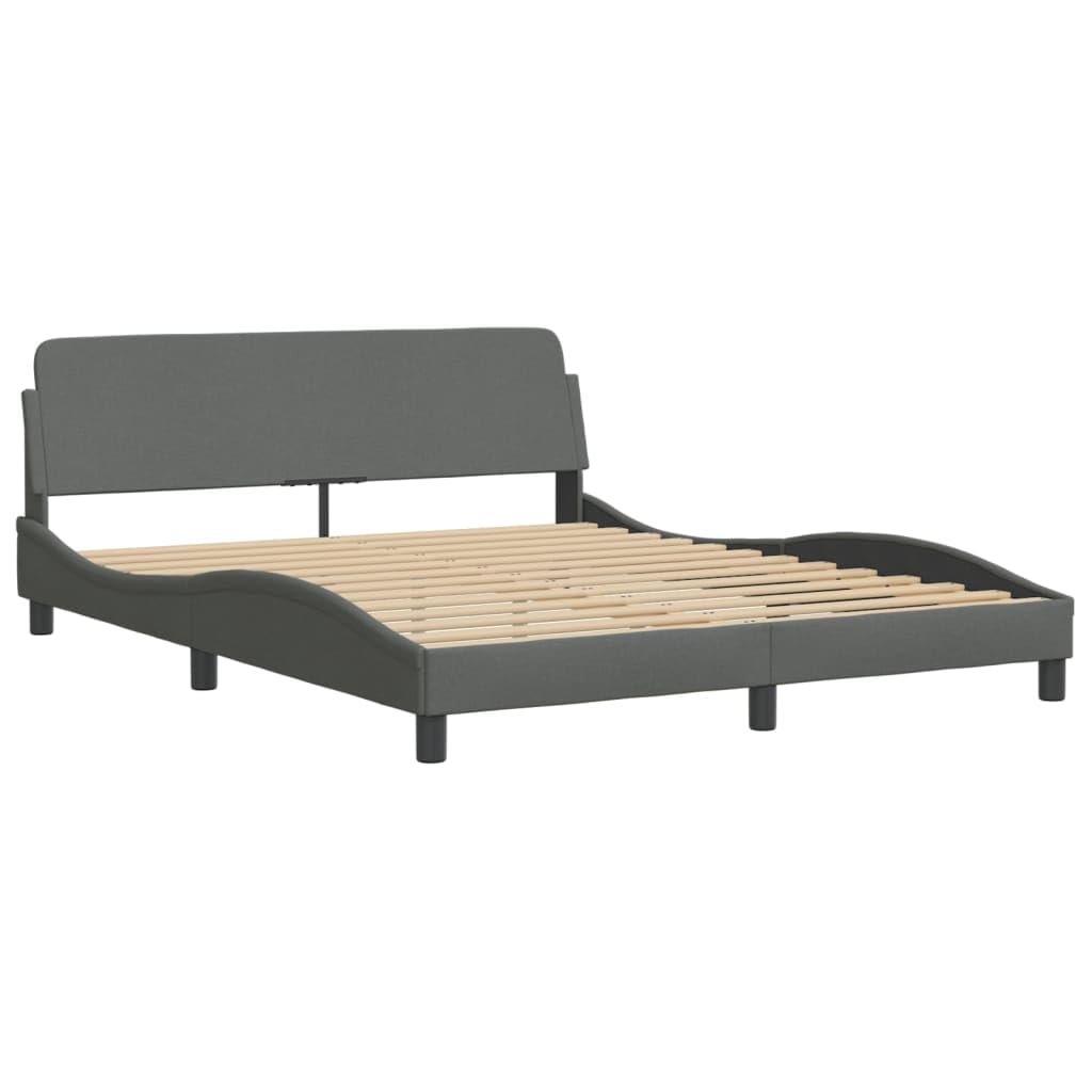 vidaXL Queen Bed Frame with Headboard - Dark Gray - Fabric/Metal/Pine - Modern Style - Waved Design - 85.8"x61.8"x29.3"