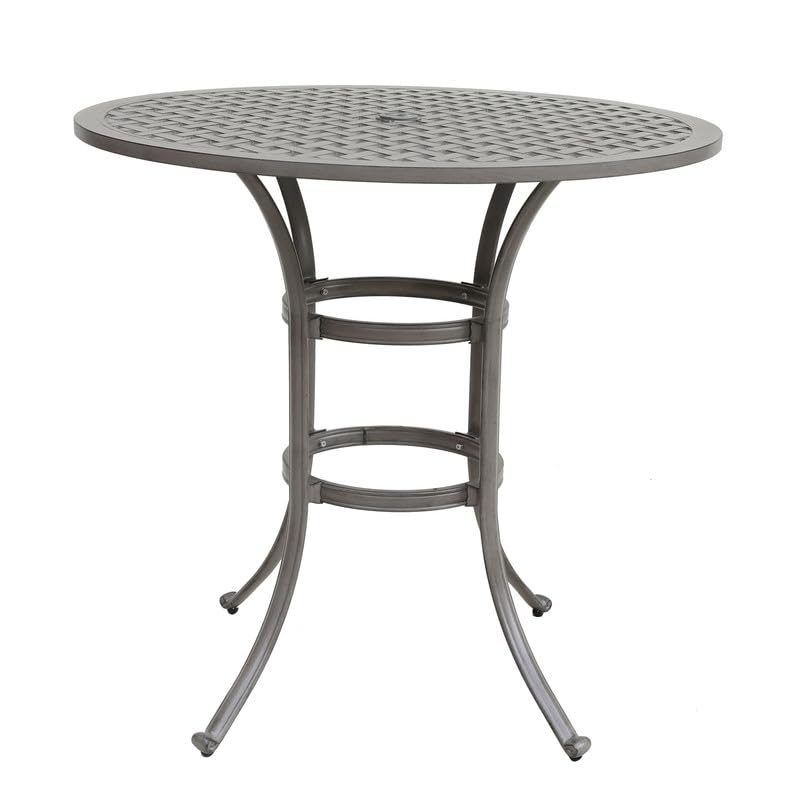 Jane Outdoor 42 Inches Modern Cast Aluminum Round Bar Table: Weather Resistant Outdoor Patio Furniture, Bistro & Bar Height Table with Umbrella Hole (Heritage Grey)