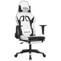 vidaXL Faux Leather Gaming Chair with Adjustable Backrest and Footrest, 360-degree Swivel Design, Easy to Assemble, White and Black