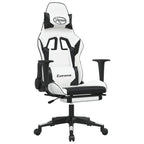 vidaXL Faux Leather Gaming Chair with Adjustable Backrest and Footrest, 360-degree Swivel Design, Easy to Assemble, White and Black