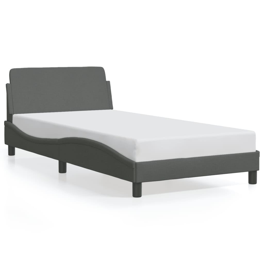 vidaXL Single Bed Frame with Headboard - Dark Gray Fabric, Plywood Slats, Metal & Pine Wood Construction, 39.4"x74.8"