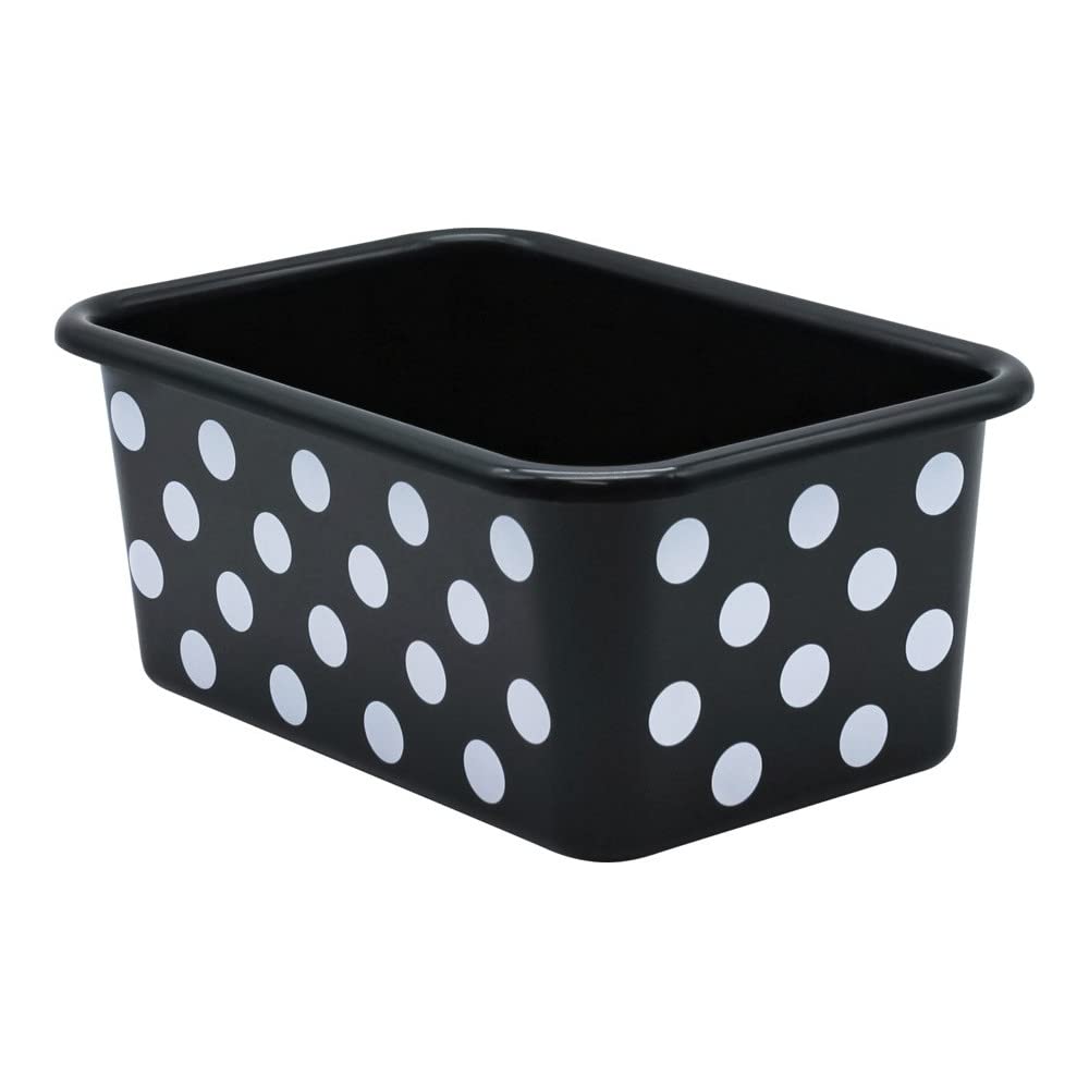 Teacher Created Resources White Polka Dots on Black Small Plastic Storage Bin