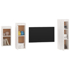 vidaXL TV Stand 3 Pcs, Wall Mounted Entertainment Center TV Console with Storage, Floating TV Stand for Living Room Bedroom, White Solid Wood Pine